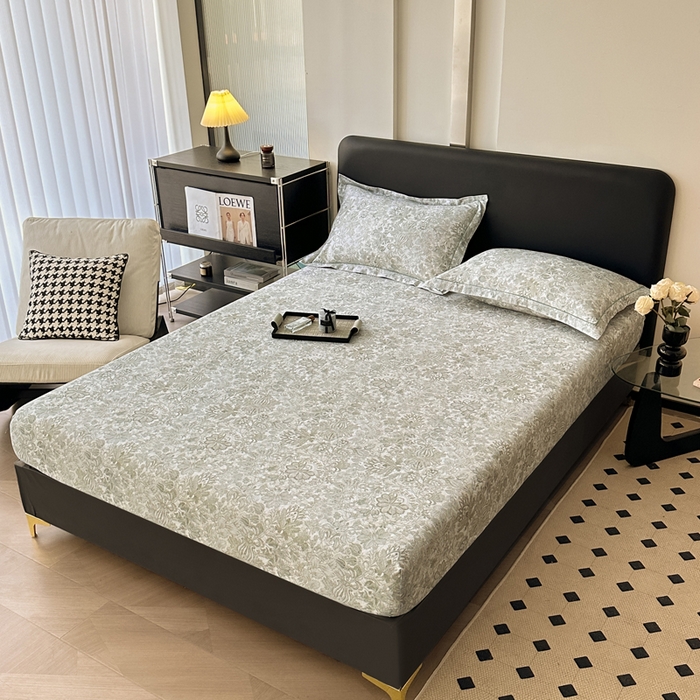 91家纺网 家纺一手货源 找家纺 大柏树 2025新款A类全棉磨毛印花单床笠 莉娅绿