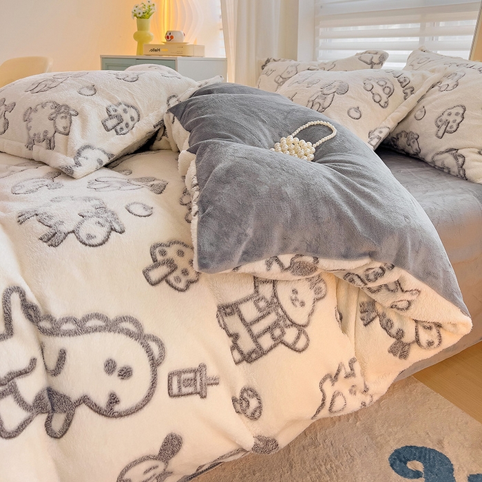 91家纺网 家纺一手货源 找家纺 2024新款加厚雪花绒印花单件被套-风格二（提供卖家秀 ） 灰色轨迹