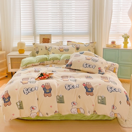 2024新款加厚雪花绒印花四件套-风格二（提供卖家秀） 快乐心情