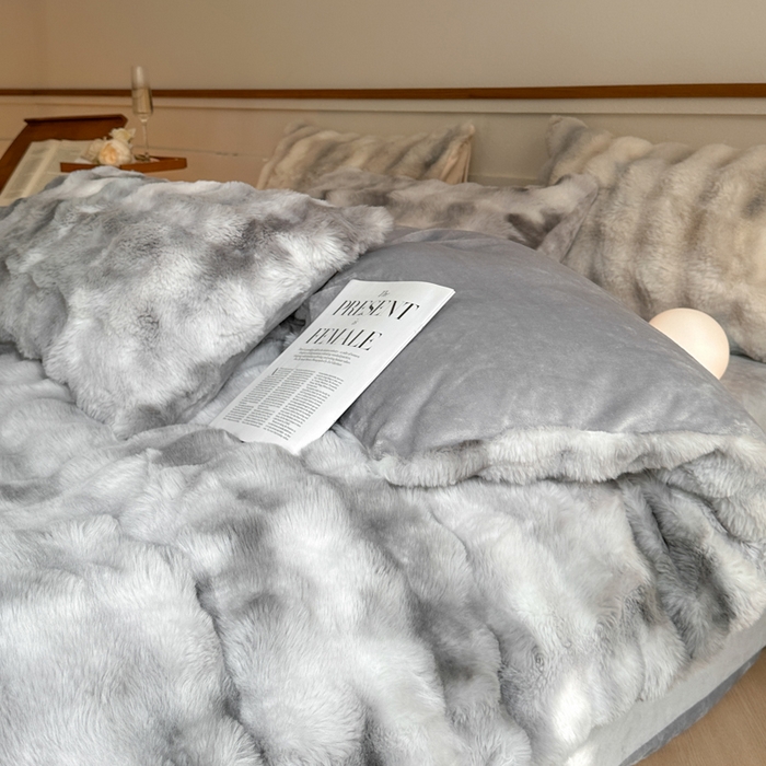 91家纺网 家纺一手货源 找家纺 畅畅家纺 2024新款AB版冬季纯色七彩兔兔绒兔毛绒牛奶绒四件套 七彩-灰