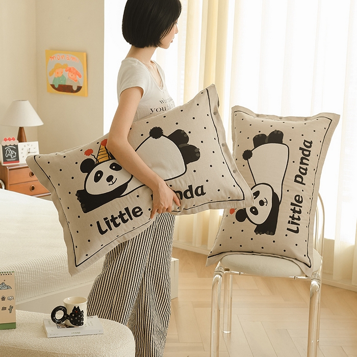 91家纺网 家纺一手货源 找家纺 2024新款全棉四层纱布枕套一对装纽扣款枕套 波点肥熊