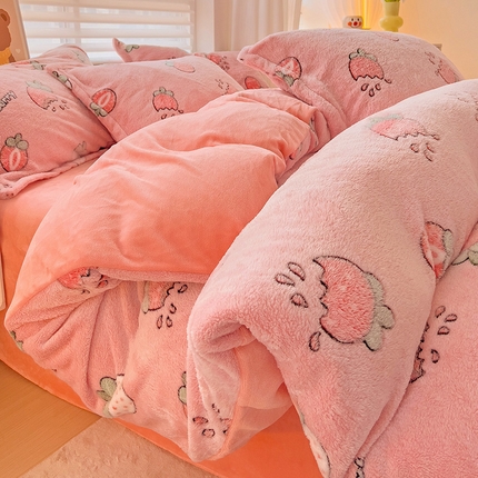 91家纺网 家纺一手货源 找家纺 （总）2024新款加厚雪花绒印花四件套-风格二（提供卖家秀）