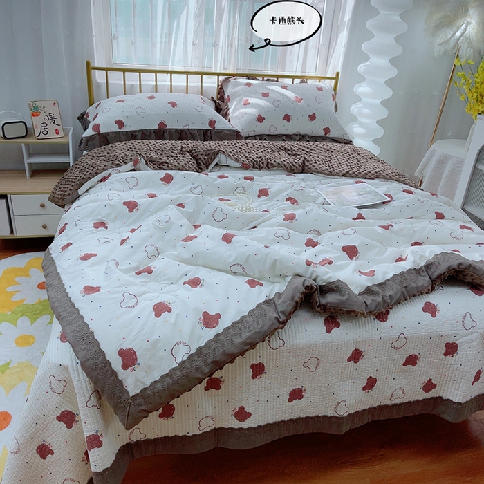 91家纺网 家纺一手货源 找家纺 暖居 2024新款包边豆豆被床盖四件套 卡通熊头