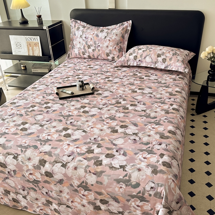 91家纺网 家纺一手货源 找家纺 大柏树 2025新款A类全棉磨毛印花单床单 露瑶咖