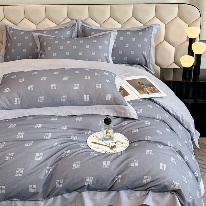 91家纺网 家纺一手货源 找家纺 雲归梦 2024新款全棉纯棉轻奢加厚磨毛拼角工艺四件套 苏缦-烟波灰