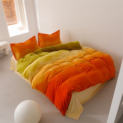 红粉佳人 2025新款小清新双面牛奶绒四件套渐变日落