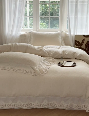 91家纺网 家纺一手货源 找家纺 淑女公社家纺 2024四季新款法式大花边棉麻四件套 云枝