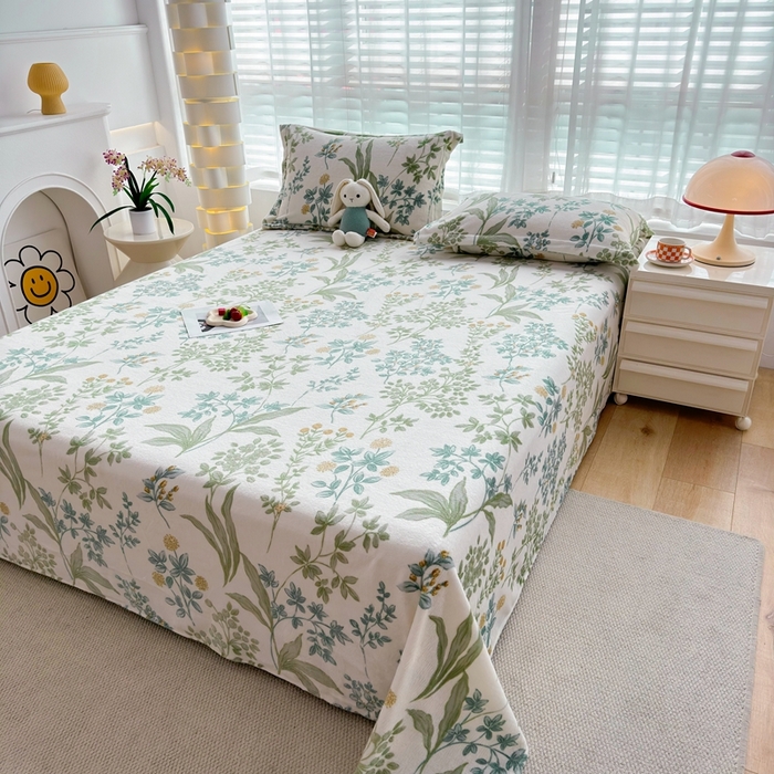 91家纺网 家纺一手货源 找家纺 翎盈家纺 2024新款加厚高克重牛奶绒床单 花香叶柔