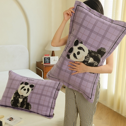 91家纺网 家纺一手货源 找家纺 2024新款全棉四层纱布枕套一对装纽扣款枕套 酷爱熊