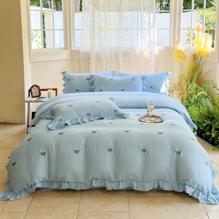 91家纺网 家纺一手货源 找家纺 （总）2025新品全棉色织皱皱纱刺绣款四件套