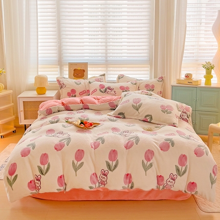 2024新款加厚雪花绒印花四件套-风格二（提供卖家秀） 郁金香