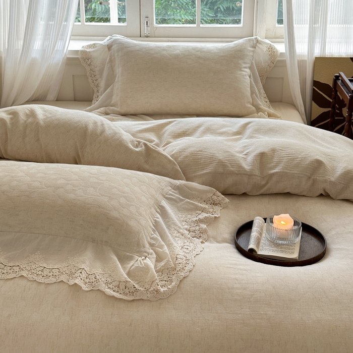 91家纺网 家纺一手货源 找家纺 淑女公社家纺 2024四季新款法式大花边棉麻四件套 云枝