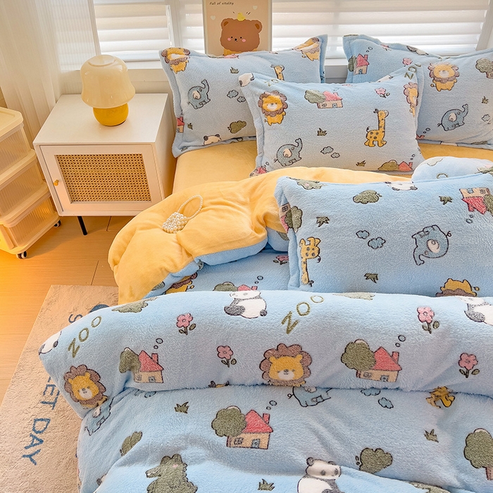 91家纺网 家纺一手货源 找家纺 2024新款加厚雪花绒印花单件被套-风格二（提供卖家秀 ） 动物世界
