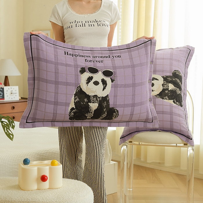 91家纺网 家纺一手货源 找家纺 2024新款全棉四层纱布枕套一对装纽扣款枕套 酷爱熊