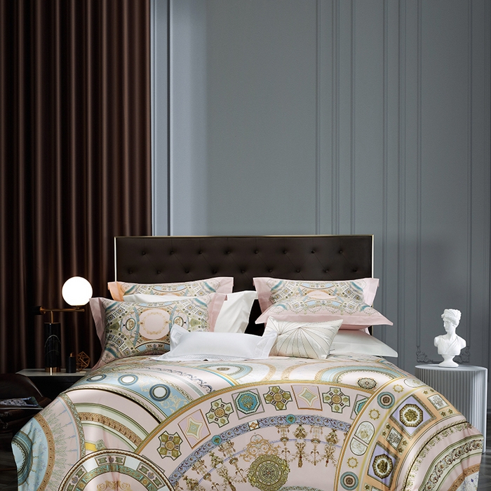 91家纺网 家纺一手货源 找家纺 2024新款100s长绒棉数码印花大版定位四件套 星辰