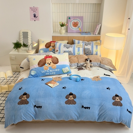 91家纺网 家纺一手货源 找家纺 （总）柚子YOUTH 2024新款加厚纯印花牛奶绒四件套