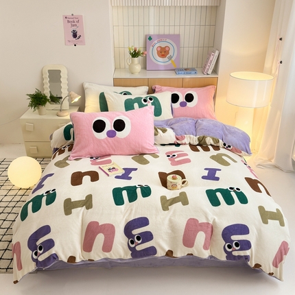 91家纺网 家纺一手货源 找家纺 （总）柚子YOUTH 2024新款加厚纯印花牛奶绒四件套