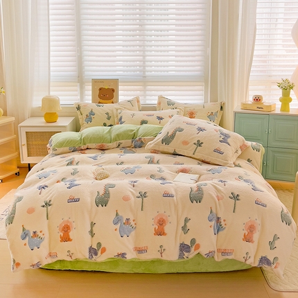 2024新款加厚雪花绒印花四件套-风格二（提供卖家秀） 恐龙宝贝(绿)