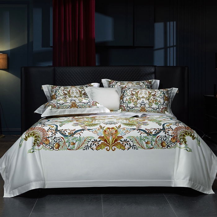 91家纺网 家纺一手货源 找家纺 2024新款100s长绒棉数码印花大版定位四件套 露茜