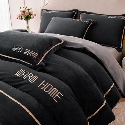 同田家纺 2024新款230克蓄暖高克重牛奶绒四件套 深灰-浅灰