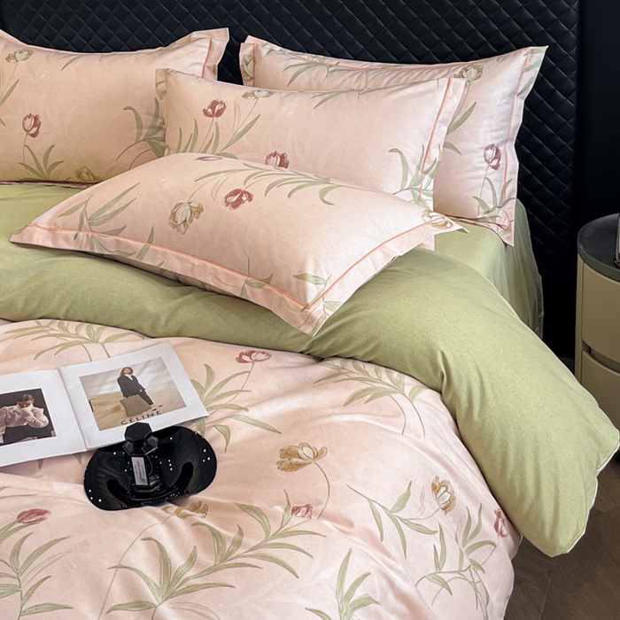 91家纺网 家纺一手货源 找家纺 大柏树 2025新款A类全棉磨毛印花四件套 绿禾