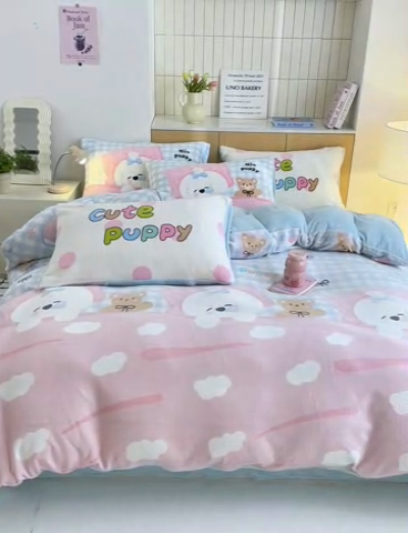 91家纺网 家纺一手货源 找家纺 柚子YOUTH 2024新款加厚纯印花牛奶绒四件套 晚安狗