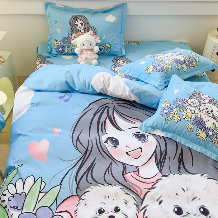 91家纺网 家纺一手货源 找家纺 宝薇 2024新款卡通款加厚斜纹磨毛大版四件套 （新花型不断更新中）花开半夏