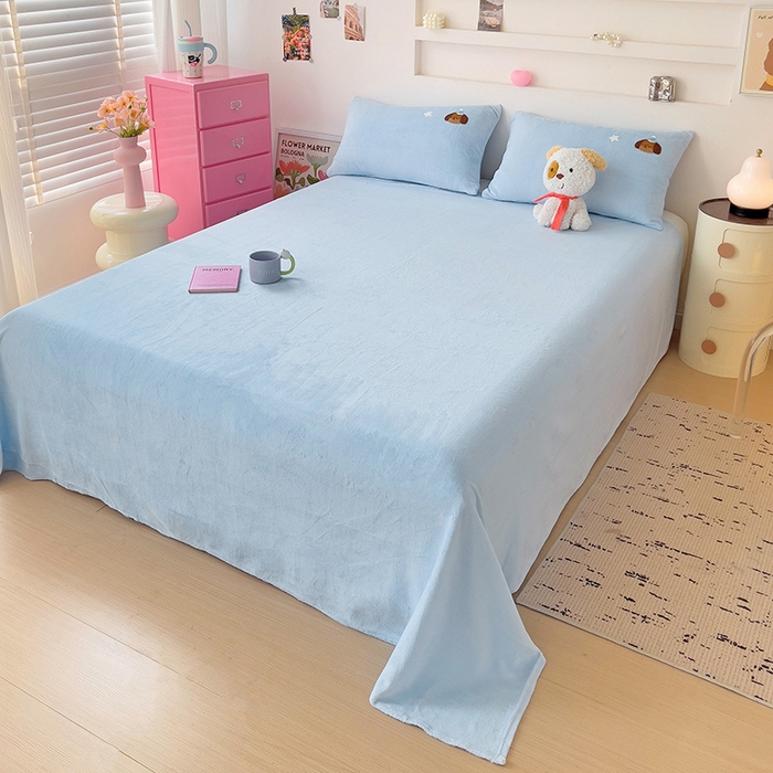 91家纺网 家纺一手货源 找家纺 梦之岛 2024新款牛奶绒卡通毛巾绣四件套腊肠狗 腊肠狗-蓝