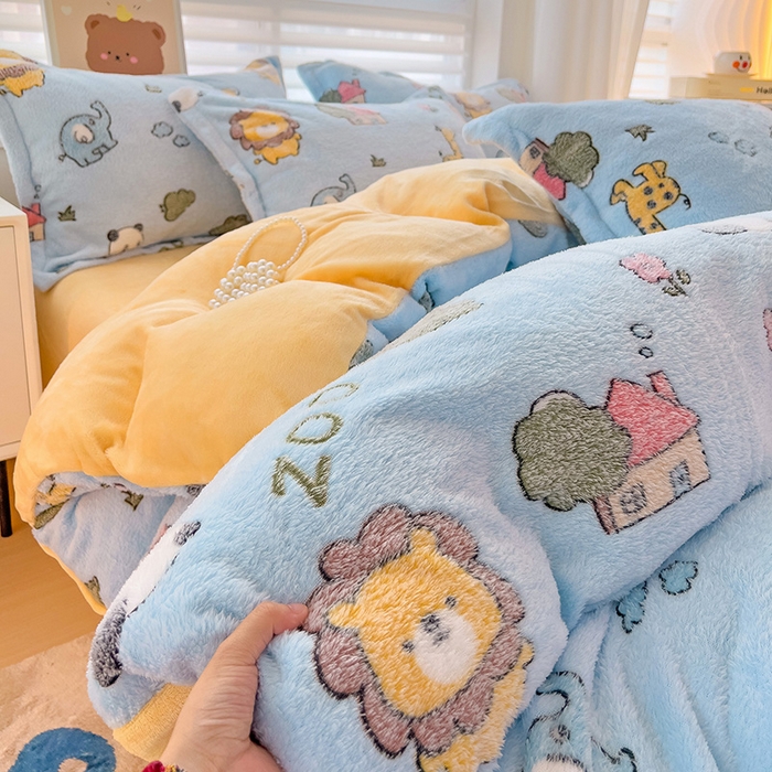 91家纺网 家纺一手货源 找家纺 2024新款加厚雪花绒印花单件被套-风格二（提供卖家秀 ） 动物世界