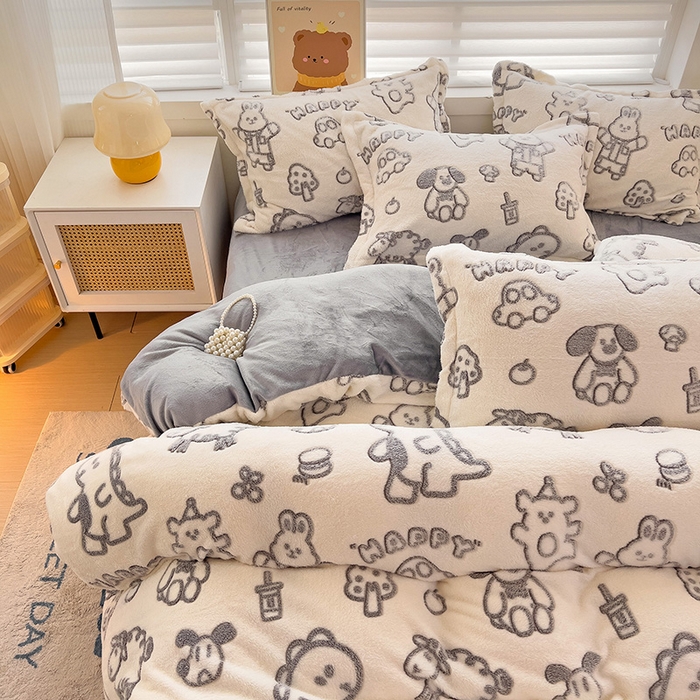 91家纺网 家纺一手货源 找家纺 2024新款加厚雪花绒印花单件被套-风格二（提供卖家秀 ） 灰色轨迹