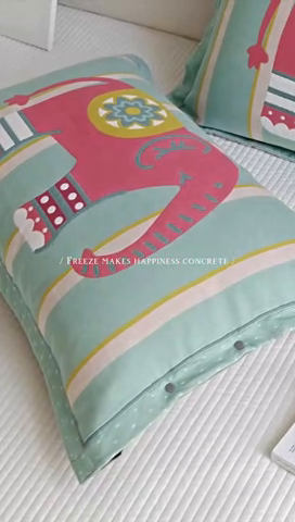 91家纺网 家纺一手货源 找家纺 2024新款全棉四层纱布枕套一对装纽扣款枕套 简约小象