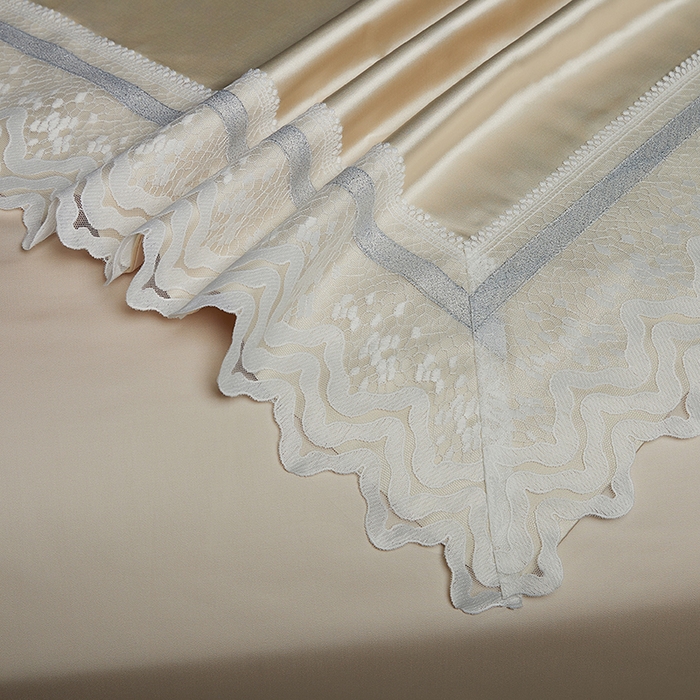 91家纺网 家纺一手货源 找家纺 2024新款高端蕾丝重磅真丝棉系列四件套-德鲁斯 德鲁斯 香槟