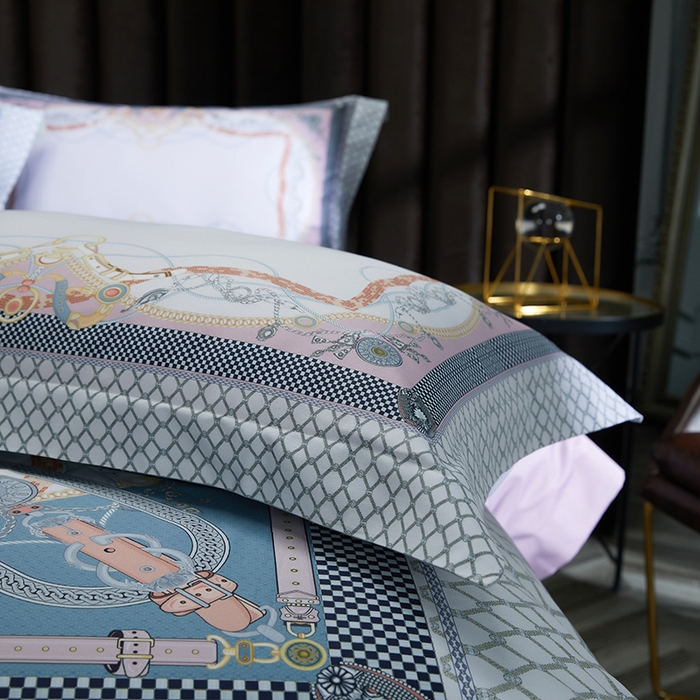 91家纺网 家纺一手货源 找家纺 2024新款100s长绒棉数码印花大版定位四件套 安琪