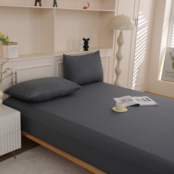 91家纺网 家纺一手货源 找家纺 沐沐家纺 2026新款亲肤舒适简约磨毛布纯色床笠 深灰