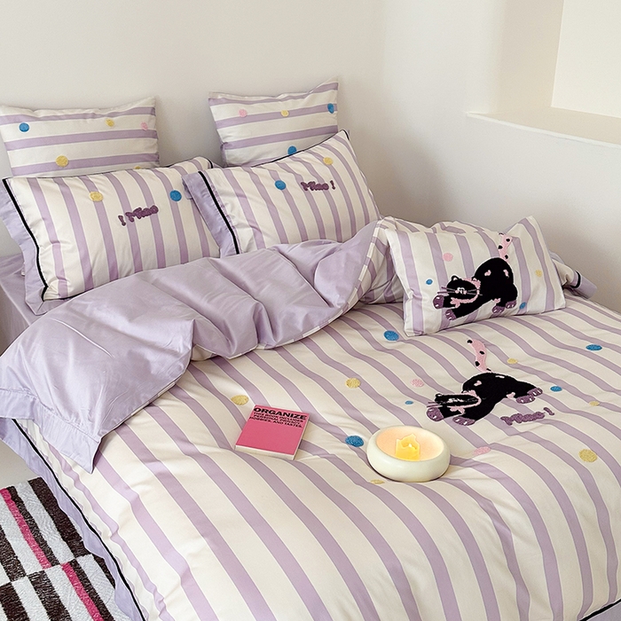 91家纺网 家纺一手货源 找家纺 （总）西西家居 2024新款100支澳棉数码印花+绣花四件套--好运小猫