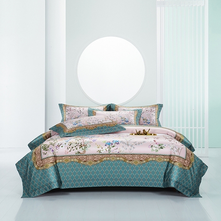 91家纺网 家纺一手货源 找家纺 （总）2024新款100s长绒棉数码印花大版定位四件套