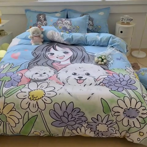 91家纺网 家纺一手货源 找家纺 宝薇 2024新款卡通款加厚斜纹磨毛大版四件套 （新花型不断更新中）花开半夏