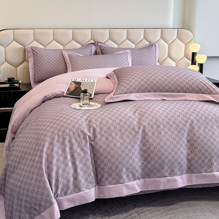 91家纺网 家纺一手货源 找家纺 雲归梦 2024新款全棉纯棉轻奢加厚磨毛拼角工艺四件套 克洛伊-香芋紫