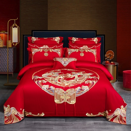 蒂爵 全棉纯棉高端刺绣长绒棉提花婚庆多件套 皇朝喜嫁
