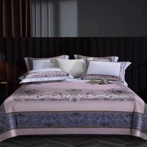 91家纺网 家纺一手货源 找家纺 2024新款100s长绒棉数码印花大版定位四件套 富丽之都