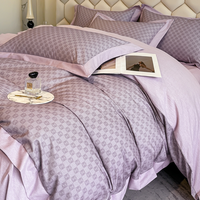 91家纺网 家纺一手货源 找家纺 雲归梦 2024新款全棉纯棉轻奢加厚磨毛拼角工艺四件套 克洛伊-香芋紫