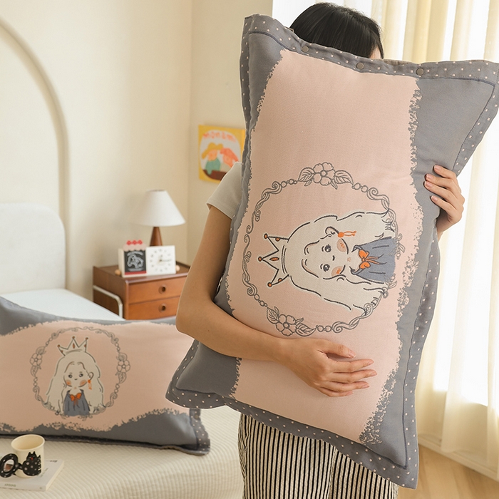 91家纺网 家纺一手货源 找家纺 2024新款全棉四层纱布枕套一对装纽扣款枕套 公主日记