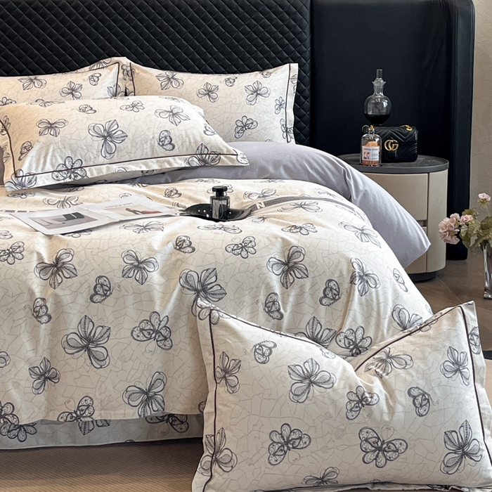 91家纺网 家纺一手货源 找家纺 大柏树 2025新款A类全棉磨毛印花四件套 淡雅年华