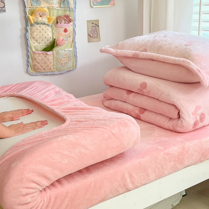 91家纺网 家纺一手货源 找家纺 （总）川悦生活 2024新款立体雪花绒宿舍床笠款三件套四件套