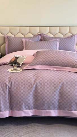 91家纺网 家纺一手货源 找家纺 雲归梦 2024新款全棉纯棉轻奢加厚磨毛拼角工艺四件套 克洛伊-香芋紫