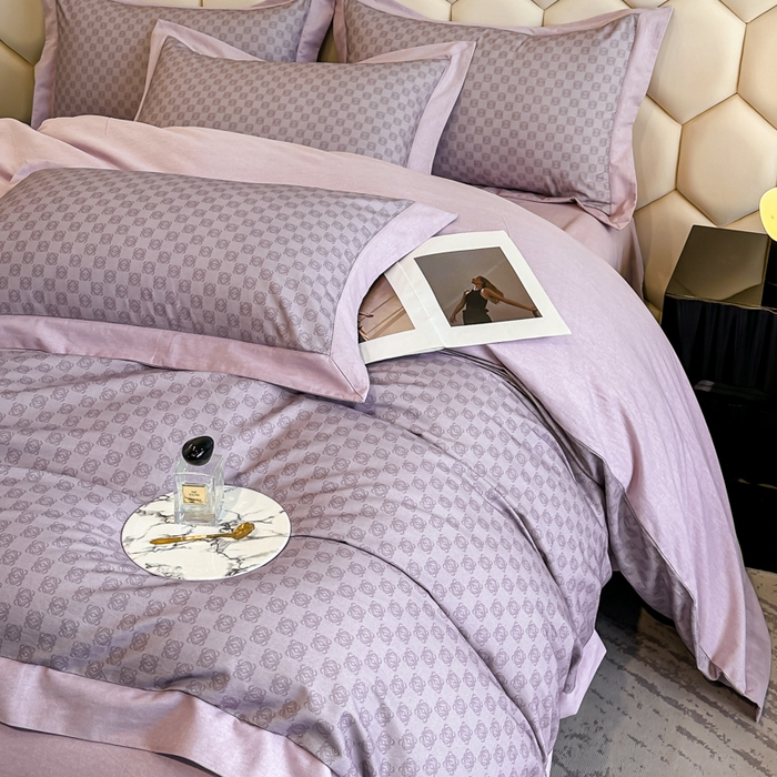 91家纺网 家纺一手货源 找家纺 雲归梦 2024新款全棉纯棉轻奢加厚磨毛拼角工艺四件套 克洛伊-香芋紫