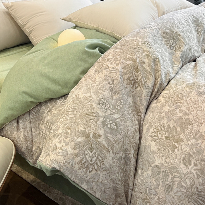 91家纺网 家纺一手货源 找家纺 大柏树 2025新款A类全棉磨毛印花单被套 莉娅绿