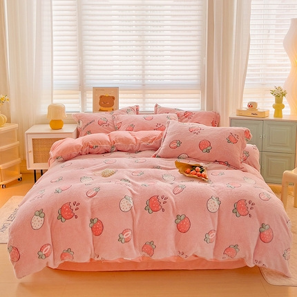 2024新款加厚雪花绒印花四件套-风格二（提供卖家秀） 奶油草莓