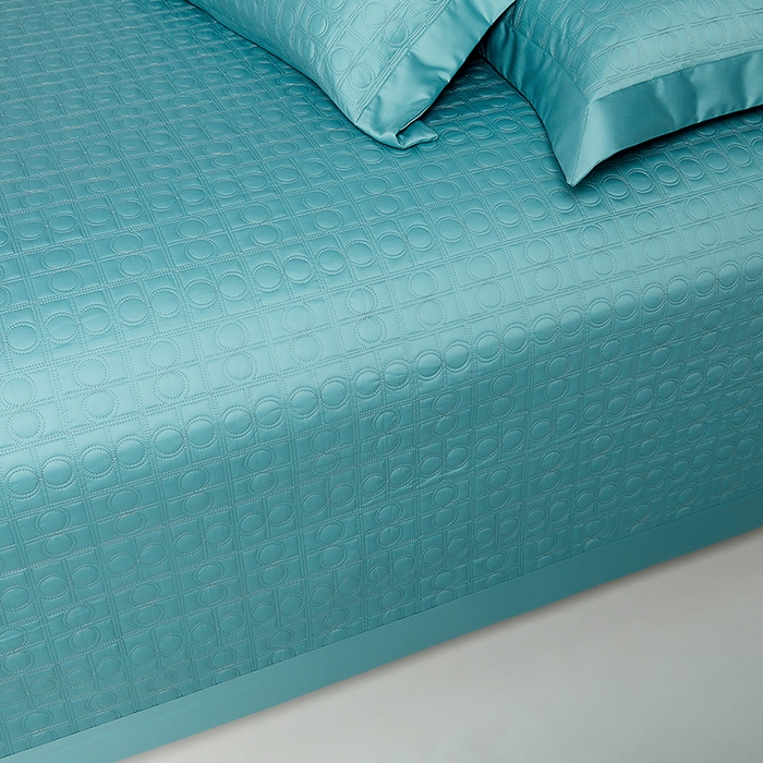 91家纺网 家纺一手货源 找家纺 2024新款设计师款绗缝床盖 蒂芙绿