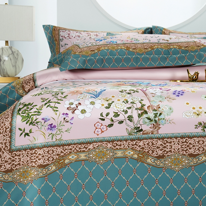 91家纺网 家纺一手货源 找家纺 2024新款100s长绒棉数码印花大版定位四件套 森恋